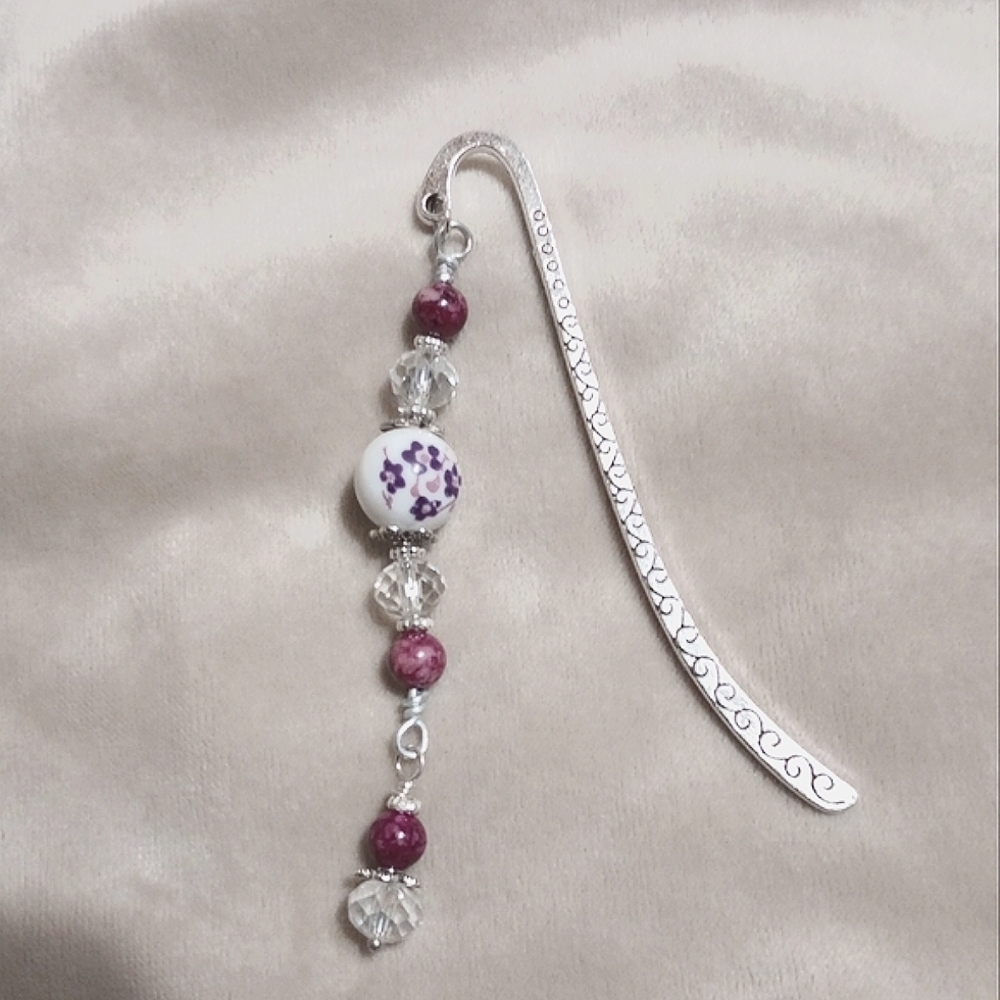 Purple Floral Beaded Bookmark